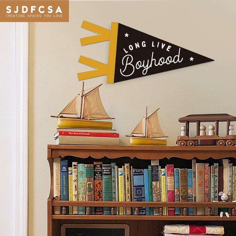 SJDFCSA Boys Nursery Room Decor, Long Live Boyhood Wall Hanging Pennant Flag Banner, Trendy Black Star Wall Decorations for Toddler Boys Bedroom Playroom Dorm Decor - Image 4